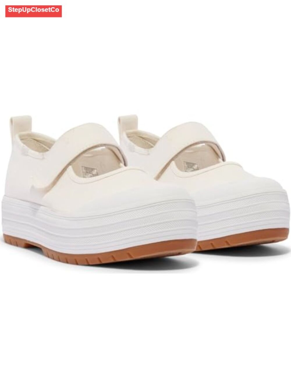 Platform Mary Jane Sneakers Hook-and-Loop Closure Canvas Upper Cushioned Sole - Picture 6 of 6